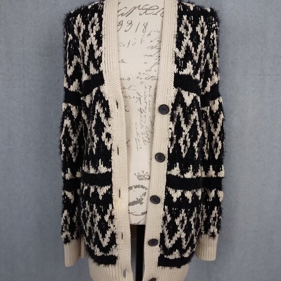 Lucky Brand | Diamond Fair Isle Cardigan Black Ivory | Size M - Picture 10 of 13